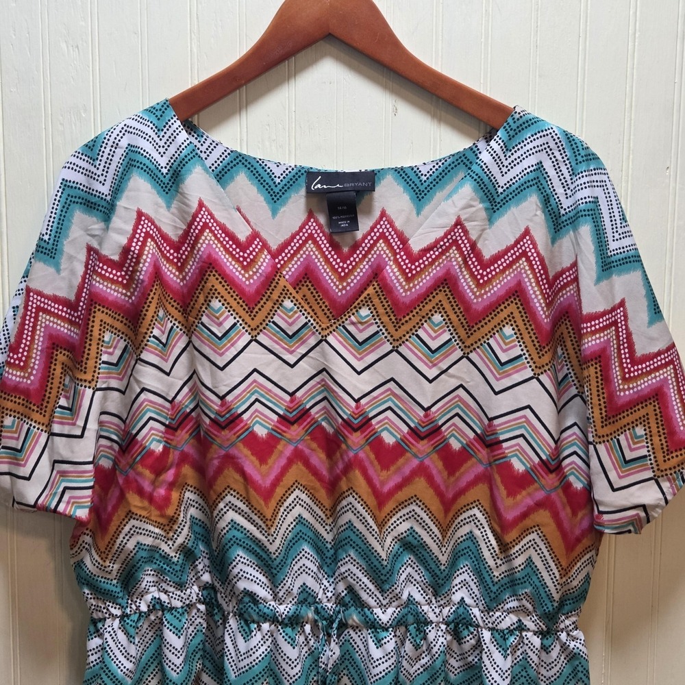 Lane Bryant Dress Womens 14/16‎ Multicolor Chevron Kaftan Scoop Neck Drawstring